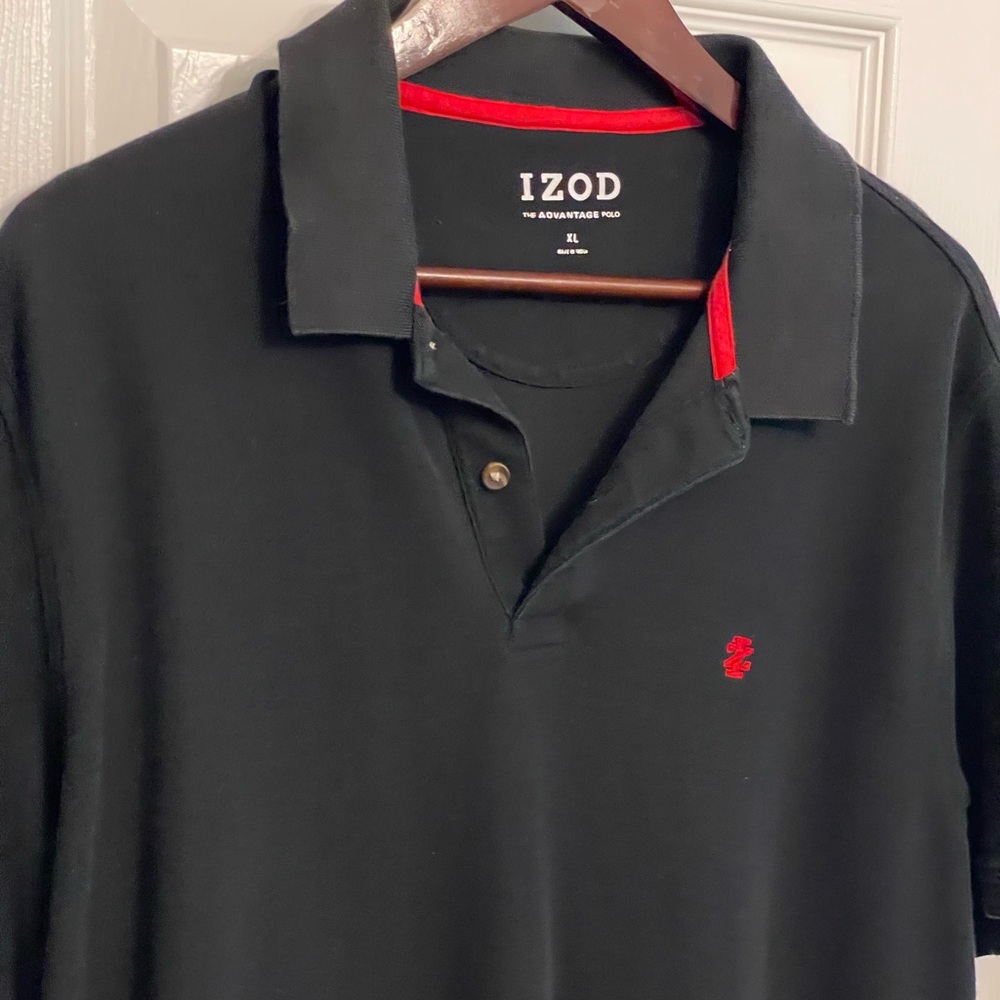 Izod The Advantage Polo Men's Black Short Sleeve Shirt With Logo .  Size XL